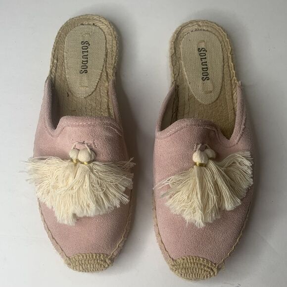 Soludos peony/pink suede tasseled espadrille mules - Picture 2 of 6